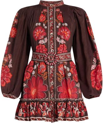 Farm Rio floral-print mini dress - Brown