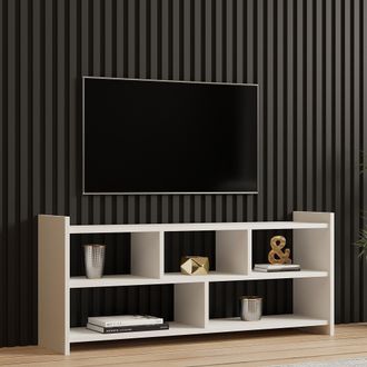 Dmora Mueble Para Tv Loreglia, 5 Estantes, 5 Compartimentos, Soporta 40 Kg, 118x28x55h Cm, Blanco