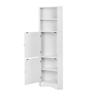 STILVORA Armario De Bano Esquinero Con 1 Puerta, 2 Huecos Y 1 Estante Ajustable, En Tablero De Particulas, Blanco, 36.5&times;36.5&times;155 Cm