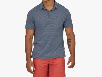 Patagonia Daily Polo In Fathom Stripe New Navy