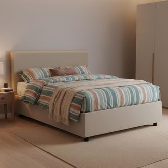 Dmora Talamo Italia - Cama De Plaza Y Media Assunta, Cama Contenedor Con Tapizado En Ecopiel, 100% Made In Italy, Apertura Frontal, Con Colch&oacute;n Cm 120x200 I