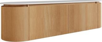 Vente-Unique Mueble de ba&ntilde;o suspendido estriado en madera de fresno con encimera de piedra sinterizada mate - Natural claro - An. 180 cm - LILIKO