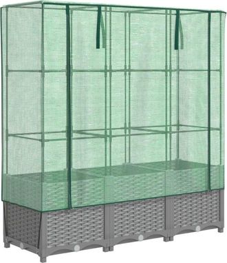 vidaXL Raised Bed with Greenhouse Cover Rattan Look 120x40x138 cm vidaXL