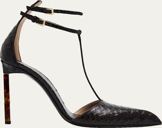 Tom Ford Python-Effect Stiletto T-Strap Pumps