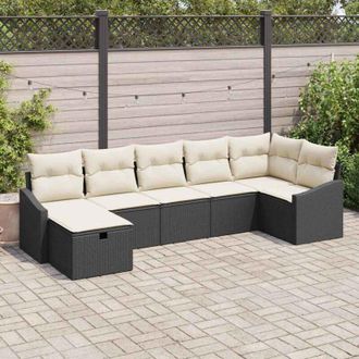 vidaXL Conjunto De Sof&aacute; De Jard&iacute;n 7 Pcs Negro 55 X 62 X 69 Cm Vidaxl