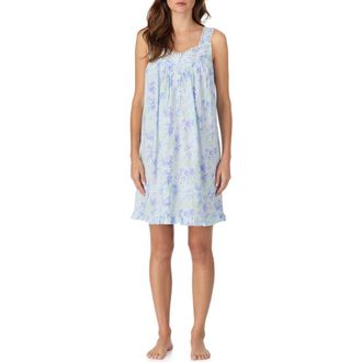 Eileen West Sleeveless Cotton Ballet Nightgown in Aqua Flower at Nordstrom, Size X-Small