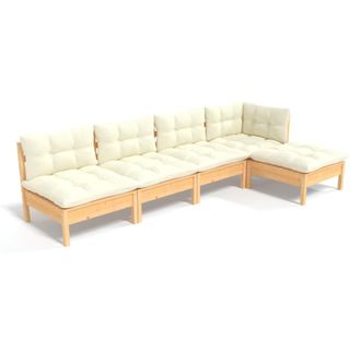vidaXL Muebles De Jard&iacute;n 5 Piezas Cojines Madera De Pino Crema Vidaxl