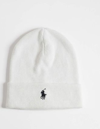 Polo Ralph Lauren berretto in maglia in lana merino con logo icon bianco