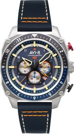 AVI-8 Hawker Hunter Atlas Pavillion Blue Dual Time Chronograph Leather Strap Watch, 43mm at Nordstrom