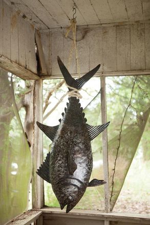 Kalalou Recycled Hand Hammered Metal 3D Tuna W Sisal Rope