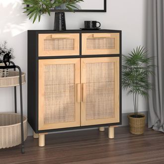 vidaXL Vidaxl - Aparador Negro Madera Pino Maciza Y Rat&aacute;n Natural 60x30x75 Cm