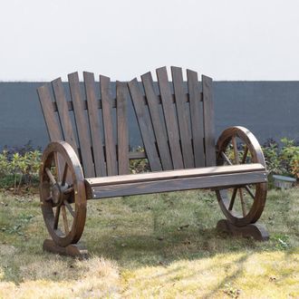 OUTSUNNY 2 Seater Garden Bench with Wheel-Shaped Armrests in Black