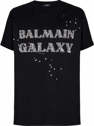 Balmain Embroidered Balmain Galaxy T-Shirt in Silver at Nordstrom, Size Medium