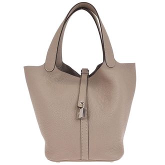 Herm&egrave;s Picotin Lock Bag Clemence Gray Leather Handbag (Pre-Owned)