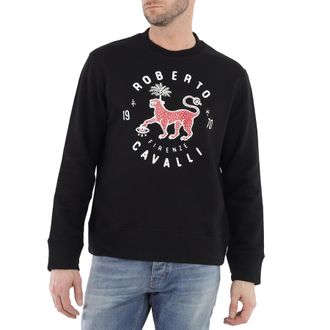 Roberto Cavalli Black Cotton Jersey Lucky Leopard Print Sweatshirt, Size X-Small