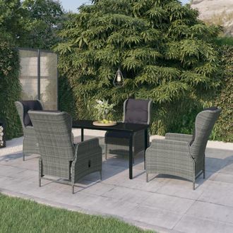 vidaXL Juego De Comedor Para Jard&iacute;n 5 Piezas Rat&aacute;n Sint&eacute;tico Gris Vidaxl