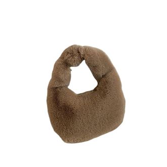 Generic Womens Plush Bags Fur Handbags Womens Small Half Moon Bag Warm Plush Wrist Bags Furry Short Handle Clutch Cute Ladies Coin Purses(Dark khaki)