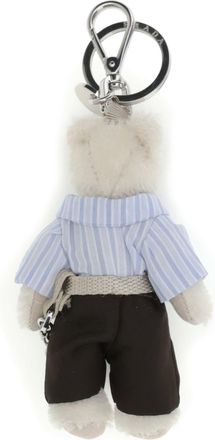 Prada Mens Teddy Keychain Bianco Cotton Key Rings