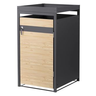 ML Design Ml-design Cobertizo De Exterior Para 1 Cubo De Basura De 240l 68x80x124 Cm Antracita Con Aspecto De Madera De Alerce Cubre-contenedor De Acero Con Tap