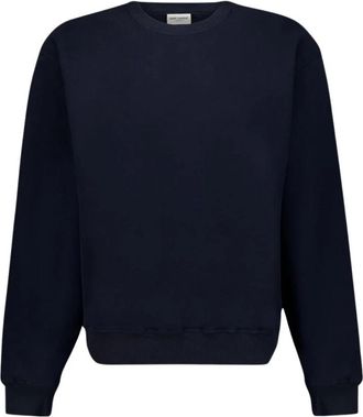 Saint Laurent Geborduurde Logo Sweatshirt - Heren - Sweatshirts - Blauw - M - Katoen - Hoodies & sweatvesten