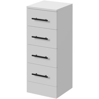 Alexander James Alexander James Gloss White 300mm x 300mm 4 Drawer Storage Unit - 300mm - Matt Black 96mm Knurled Bar Handle