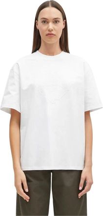 Ganni Tops, Dames, Wit, M, Katoen, Heavy Cotton Drop Shoulder Hart T-shirt