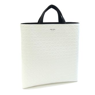 Prada Black White Leather Handbag Tote Bag (Pre-Owned)