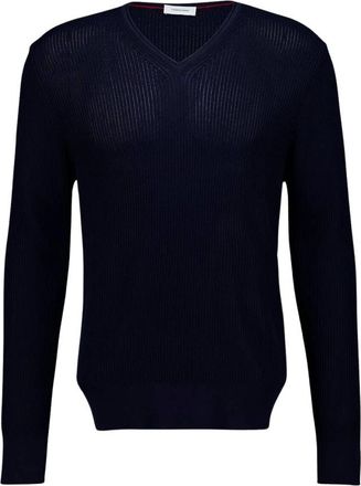 Ferragamo V-Neck Knit Jumper - male - Ferragamo - V-neck Knitwear - Blue - S - Knitwear