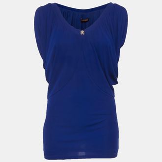 Roberto Cavalli Royal Blue Jersey Knit Gathered Top