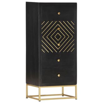 vidaXL Vidaxl - Cajonera De Madera Maciza De Mango Negro Y Dorado 45x30x105 Cm