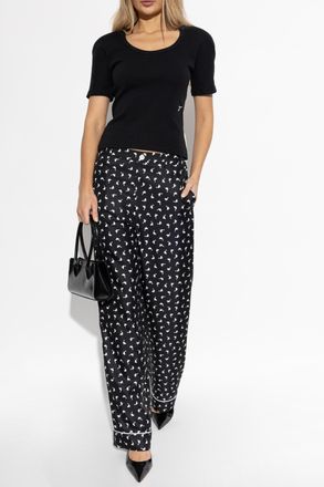 Moschino Silk Trousers With Print, Womens, Black