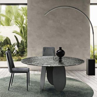 Capodarte Capodarte - Tavolo rotondo MAYA140 con base in metallo Nero e piano in vetro Fume