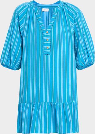 Xirena Edie Flounce Striped Cotton Mini Shift Dress