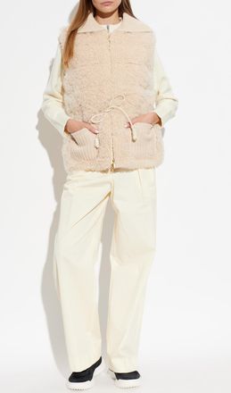 Moncler Wool Vest With Hood, Womens, Beige