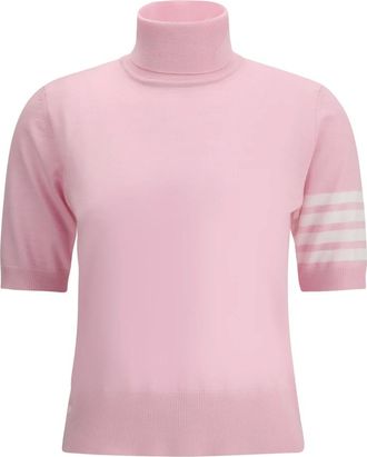 Thom Browne Fijne Merinowol 4-Streep Turtleneck - Dames - Truien - Roze - Maat: L Wol