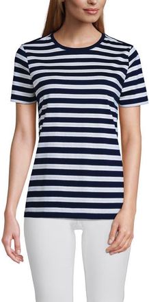 Lands End Supima Cotton Crewneck T-Shirt in Deep Sea/blue Multi Stripe at Nordstrom, Size X-Large