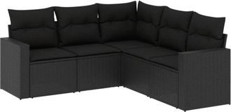 vidaXL Vidaxl - Set De Muebles De Jard&iacute;n 5 Pzas Y Cojines Rat&aacute;n Sint&eacute;tico Negro