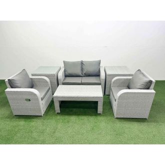 Fimous Light Grey pe Wicker Rattan Garden Furniture Set Sofa Set Reclining Adjustable Chair Oblong Coffee Table 4 Seater With 2 Side Table - Fimous