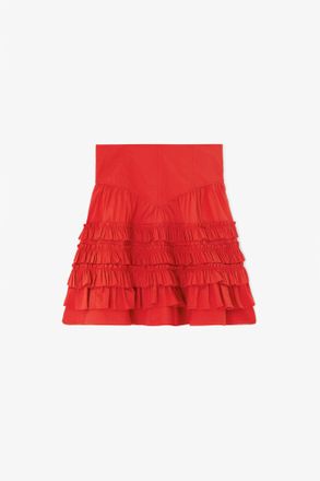 Ganni Goji Berry Skirt in Red Cotton - Size 10/12 Organic