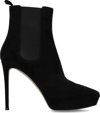 Gianvito Rossi Suede Platform Enkellaarsjes - Dames - Laarzen met Hak - Zwart - 37 1/2 EU - Leer - Schoenen