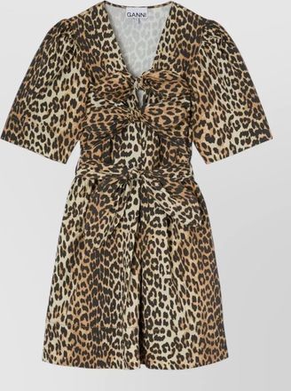 Ganni organic cotton mini dress leopard knot