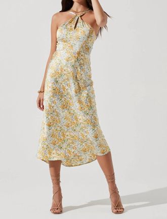 Astr Sandrine Floral Halter Midi Dress In Cream Yellow Floral