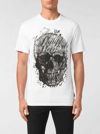 Philipp Plein T-shirt in cotone Skull con logo di strass