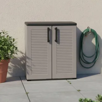 Dmora Mueble Para Exteriores O Interno Multiusos, Armario Bajo Con 2 Puertas Y 1 Estante De Polipropileno, 100% Made In Italy, 68x37h84 Cm, Color Gris - Dmo