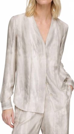 Lafayette 148 New York V Neck Button Front Blouse In Pearl