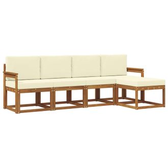 vidaXL Conjunto De Sof&aacute;s De Exterior Con Coj&iacute;n 5 Pcs Natural Y Crema Vidaxl