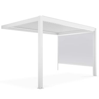 Oviala P&eacute;rgola bioclim&aacute;tica adosada blanca de 3x4m y 1 toldo de 2,66x2,4m
