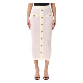 Balmain Midi Skirts, female, Pink, S, Long Buttoned Tweed Skirt