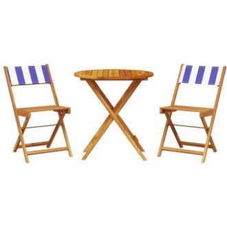 vidaXL Juego De Bistro De 3 Piezas Tela Y Madera Maciza Azul Y Blanco Vidaxl