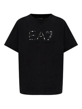 Emporio Armani logo graphic T-shirt - women - Cotton - L - Black